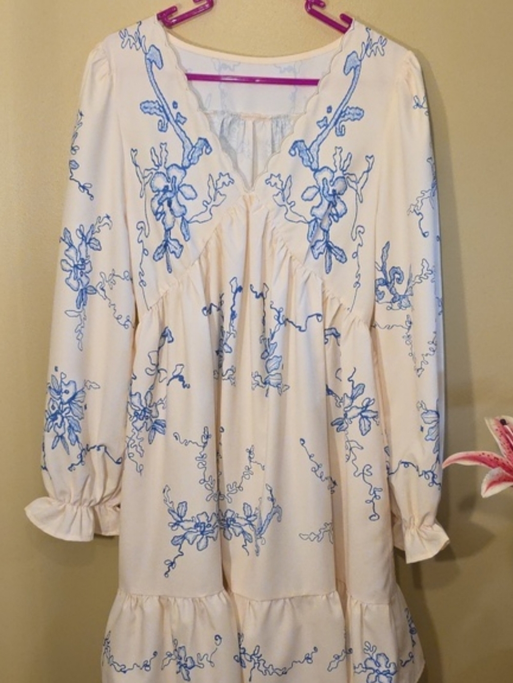Cupshe Boho Orchids Ruffuled Mini Dress, Blue & Cream - Picture 3 of 13